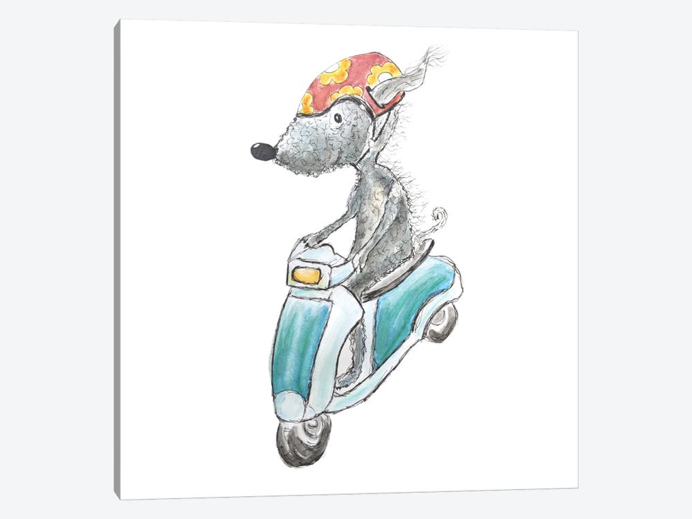 Summer Riding Her Moped by The Quaint and Quirky 1-piece Art Print