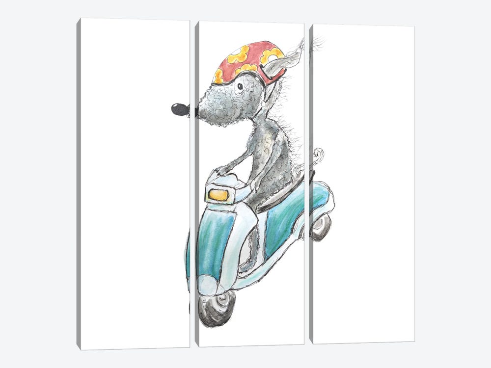 Summer Riding Her Moped by The Quaint and Quirky 3-piece Canvas Print