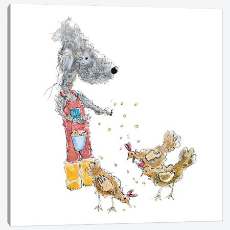 Summer Feeding Her Chickens Canvas Print #QQY27} by The Quaint and Quirky Canvas Print