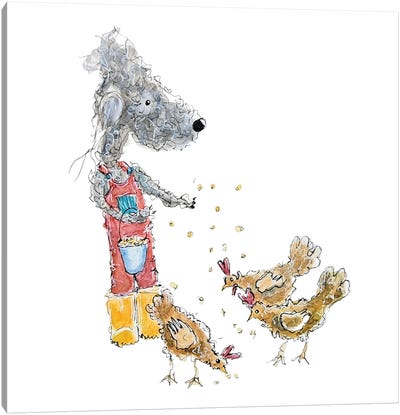Summer Feeding Her Chickens Canvas Art Print - The Quaint and Quirky