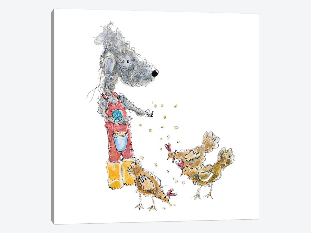 Summer Feeding Her Chickens by The Quaint and Quirky 1-piece Art Print