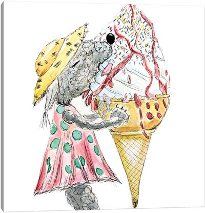 Summer Eating A Cone Canvas Art Print - Ice Cream & Popsicle Art