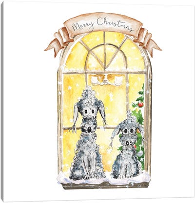 Christmas Window Canvas Art Print - Puppy Art