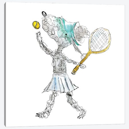 Summer Playing Tennis Canvas Print #QQY49} by The Quaint and Quirky Canvas Artwork
