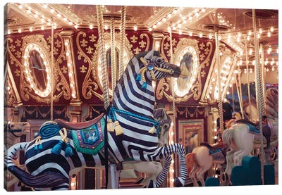 Zebra Carousel Canvas Art Print - Amusement Park Art