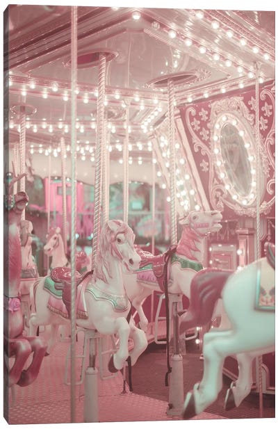 Pastel Pink Carousel Canvas Art Print - Amusement Park Art