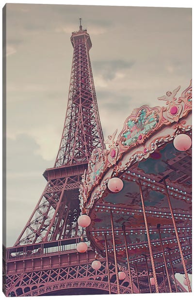 Eiffel Tower Carousel Canvas Art Print - Amusement Park Art
