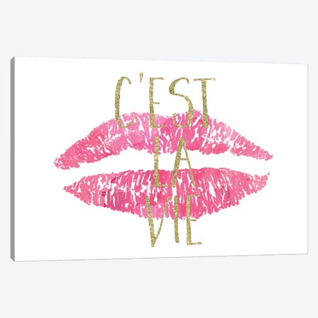 Framed Canvas Art (Champagne) - Louis Vuitton Graffiti Lips by Julie Schreiber ( Fashion > Fashion Brands > Louis Vuitton art) - 26x18 in