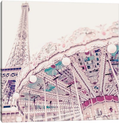 Eiffel Tower Carousel Light Canvas Art Print - Amusement Park Art