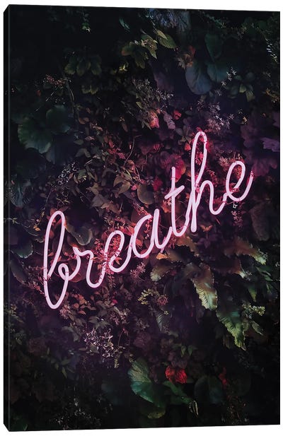 Breathe Neon Canvas Art Print - Black & Pink