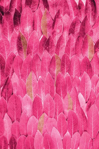 Grace Digital Art Co: Gold Pink Leaves by Grace Digital Art Co