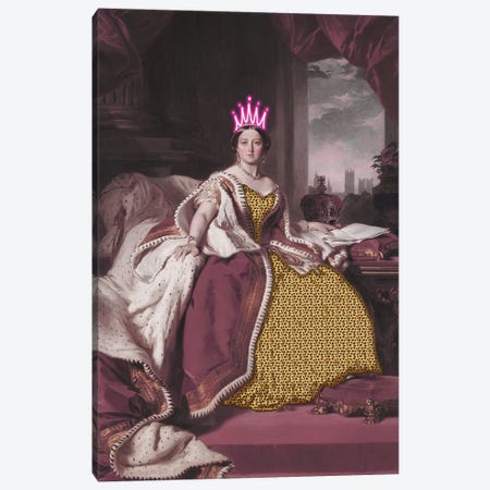 Queen Victoria With Neon Crown Canvas Print #RAB197} by Grace Digital Art Co Art Print