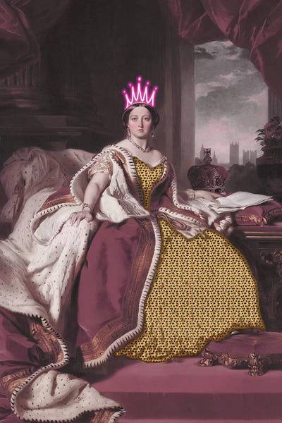 Grace Digital Art Co: Queen Victoria With Neon Crown by Grace Digital Art Co