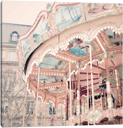A Carousel In Paris Canvas Art Print - Amusement Park Art