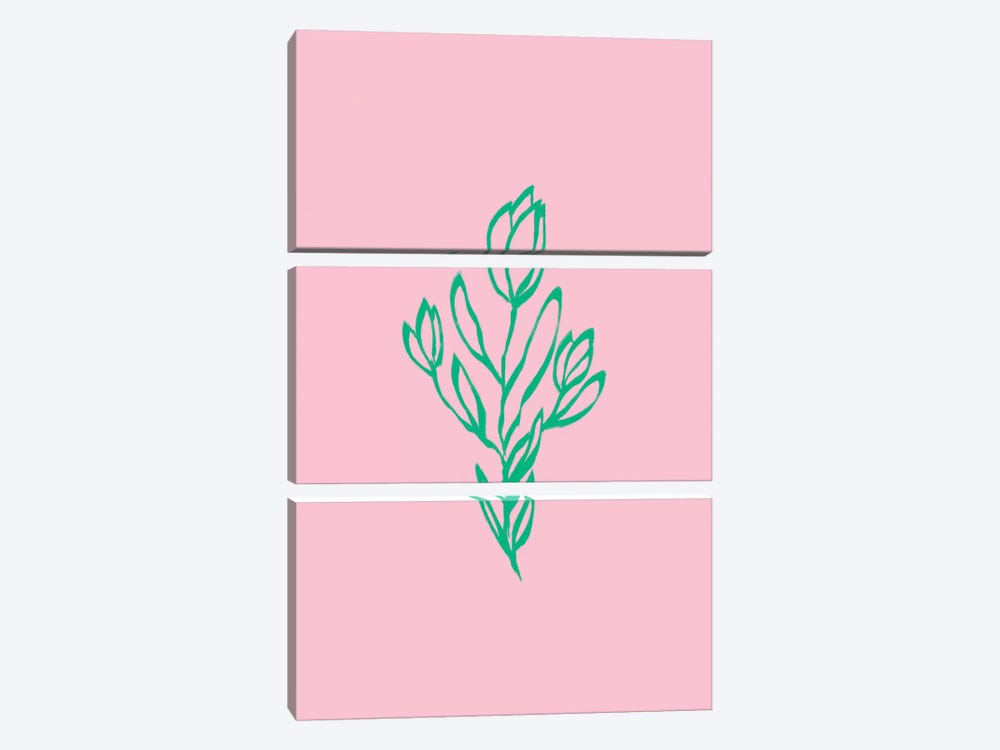 Floral Pink Green by Grace Digital Art Co 3-piece Canvas Print
