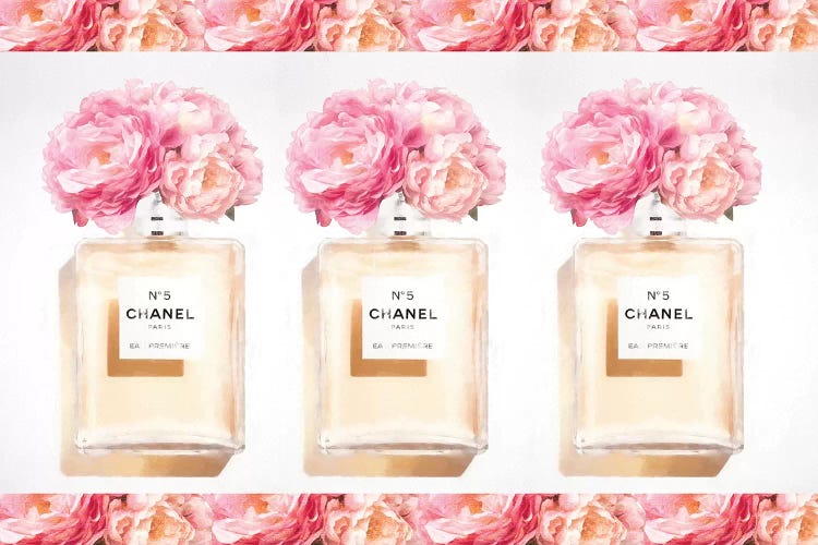 Three Perfume Bottles With Peony A - Canvas Art