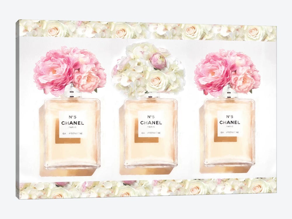 Three Floral Perfume Bottles by Grace Digital Art Co 1-piece Canvas Wall Art