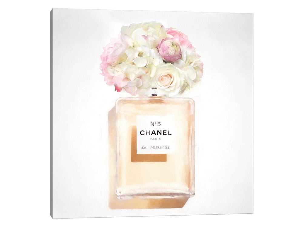 Grace Digital Art Co Canvas Art Prints - White Floral Perfume ( Fashion > Hair & Beauty > Perfume Bottles art) - 37x37 in
