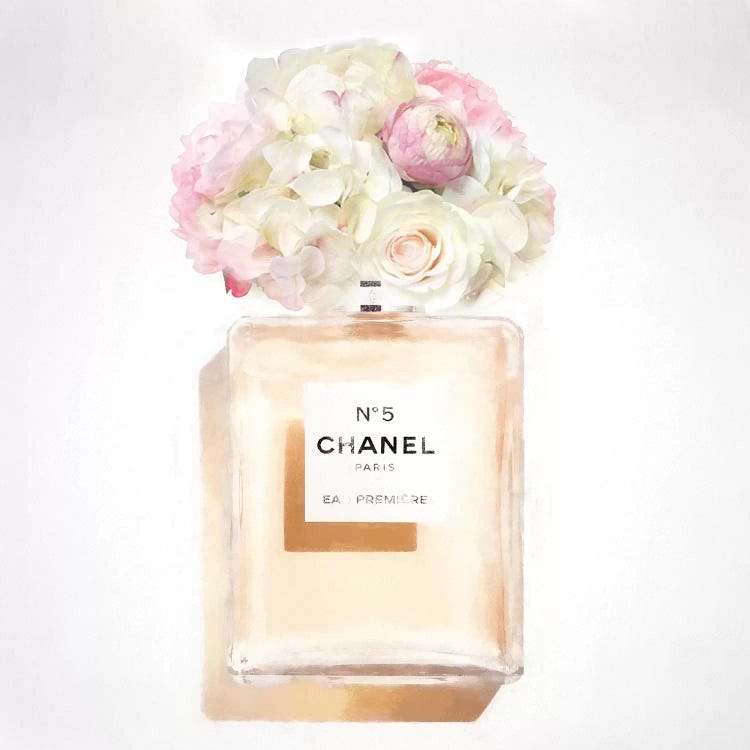 White Floral Perfume Canvas Art by Grace Digital Art Co