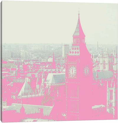 London In Pink Canvas Art Print - Pink Art