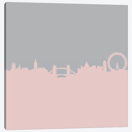 London Skyline In Pink And Grey Canvas Print #RAB36} by Grace Digital Art Co Canvas Art