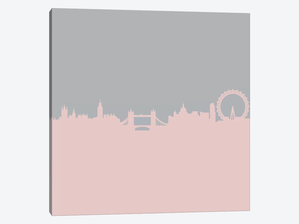 London Skyline In Pink And Grey by Grace Digital Art Co 1-piece Canvas Print