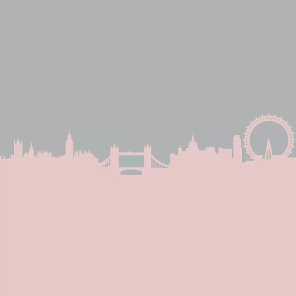 Grace Digital Art Co: London Skyline In Pink And Grey by Grace Digital Art Co