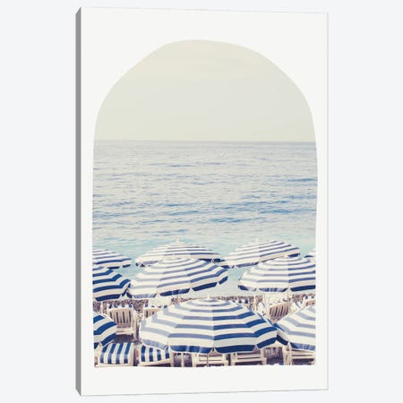 Blue And White Beach Umbrellas - Arch Canvas Print #RAB385} by Grace Digital Art Co Canvas Artwork