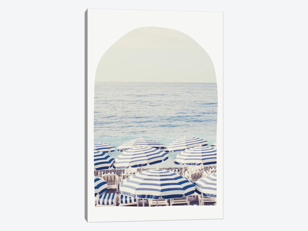 Blue And White Beach Umbrellas - Arch by Grace Digital Art Co 1-piece Canvas Artwork