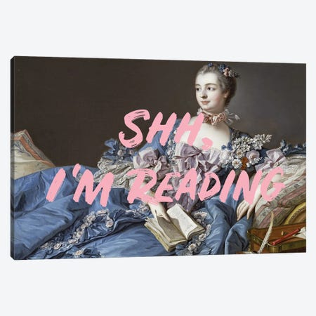 Shh, I'm Reading Altered Art - Pink Canvas Print #RAB387} by Grace Digital Art Co Canvas Art