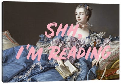 Shh, I'm Reading Altered Art - Pink Canvas Art Print - Funny Typography Art