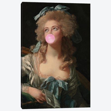 Bubble Gum Blowing Madame Canvas Print #RAB401} by Grace Digital Art Co Canvas Artwork