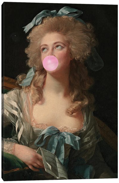 Bubble Gum Blowing Madame Canvas Art Print - Women's Fashion Art