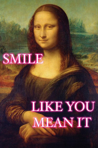 Mona Lisa Neon Smile by Grace Digital Art Co framed canvas print
