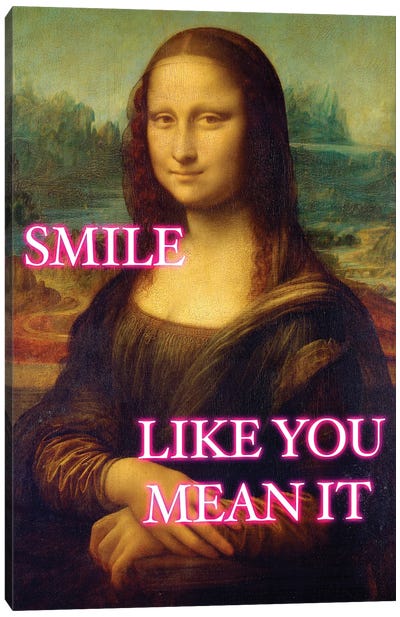 Mona Lisa Neon Smile Canvas Art Print - Mona Lisa Reimagined