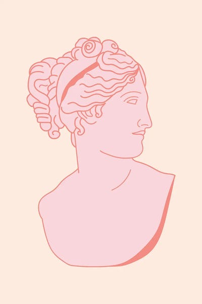 Grace Digital Art Co: Pink Female Bust Ancient Art by Grace Digital Art Co