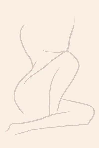 Grace Digital Art Co: Beige Female Line Art by Grace Digital Art Co