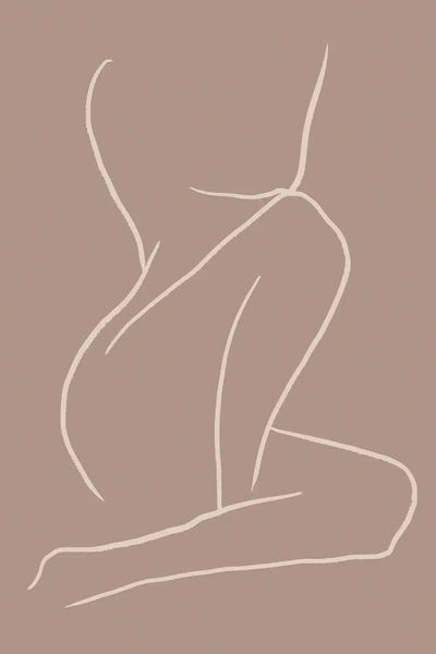 Bathroom Nudes: Brown Female Line Art by Grace Digital Art Co