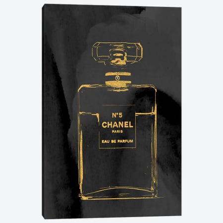 Gold Perfume On Black Canvas Print #RAB468} by Ruby and B Canvas Wall Art
