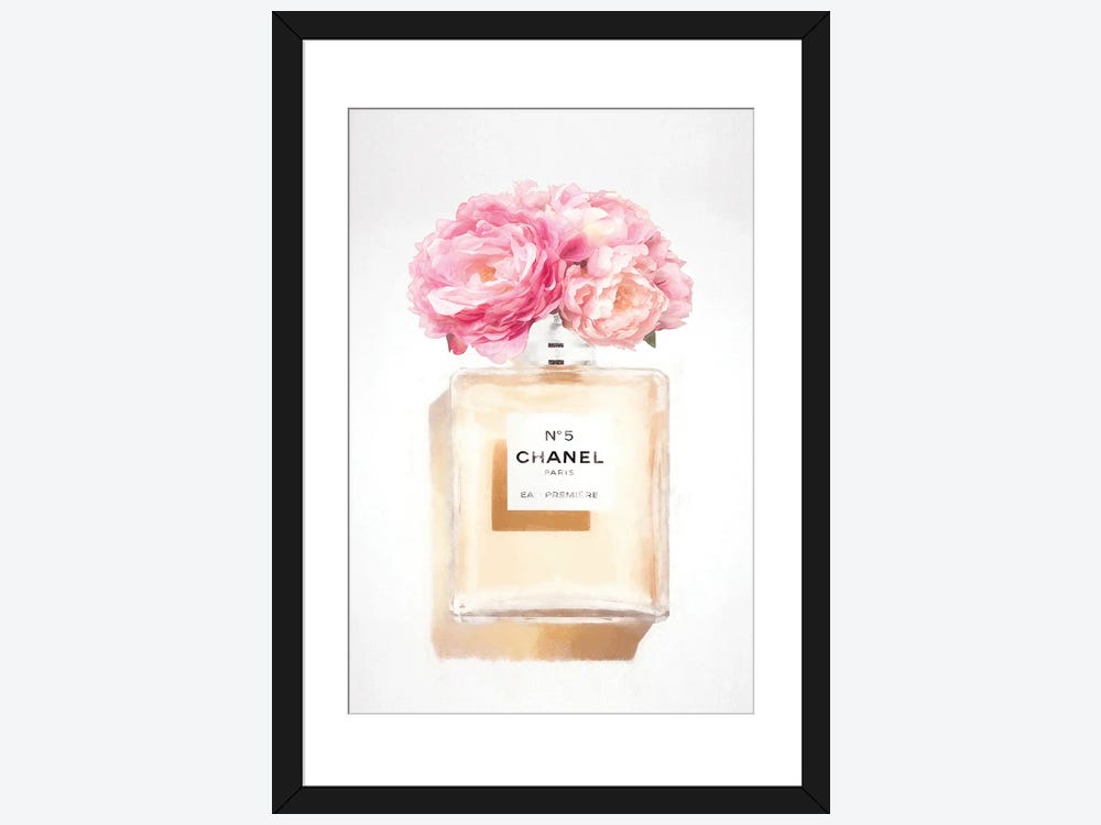 Framed Canvas Art - Peony Perfume Bottle by Grace Digital Art Co ( Fashion > Hair & Beauty > Perfume Bottles art) - 40x26 in