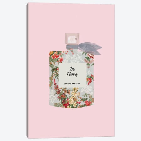 Les Fleurs Perfume Bottle Canvas Print #RAB487} by Grace Digital Art Co Canvas Print