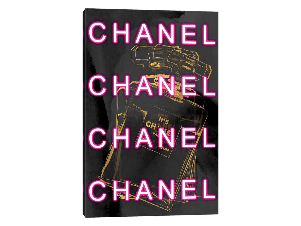 Grace Digital Art Co Canvas Prints - Neon Chanel ( Fashion > Hair & Beauty > Perfume Bottles art) - 26x18 in