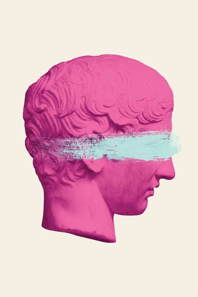 Grace Digital Art Co: Ancient Man Pink And Blue by Grace Digital Art Co