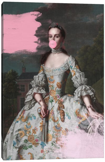 Woman Blowing Bubble Gum VI Canvas Art Print - Historical Fashion Art