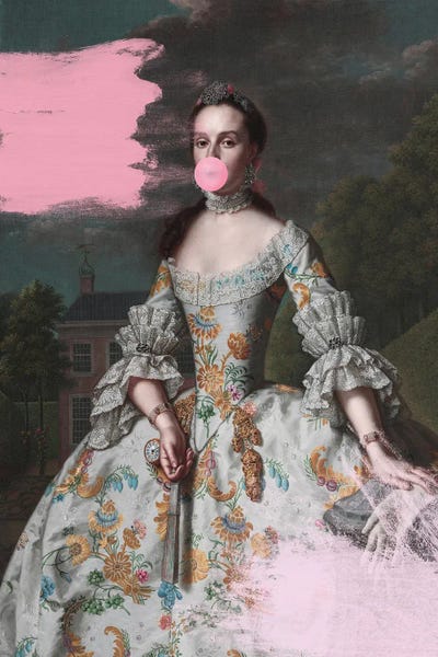 Historical Fashion: Woman Blowing Bubble Gum VI by Grace Digital Art Co