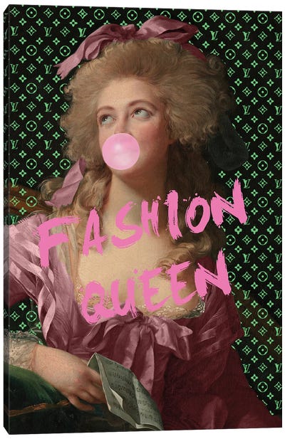 Fashion Queen - Green Graffitti Canvas Art Print - Bubble Gum