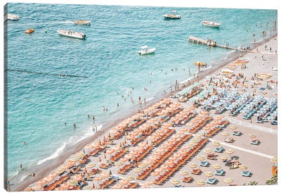 Positano Beach Umbrella's Canvas Art Print - Aerial Photography