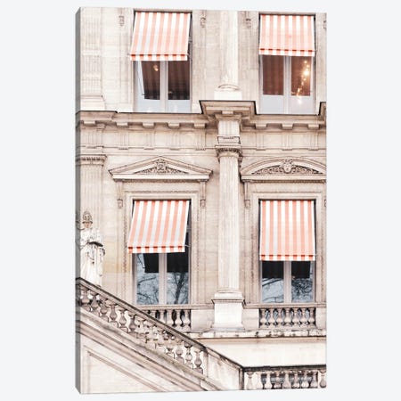 Paris Building With Orange And White Striped Awning Canvas Print #RAB561} by Grace Digital Art Co Canvas Art Print