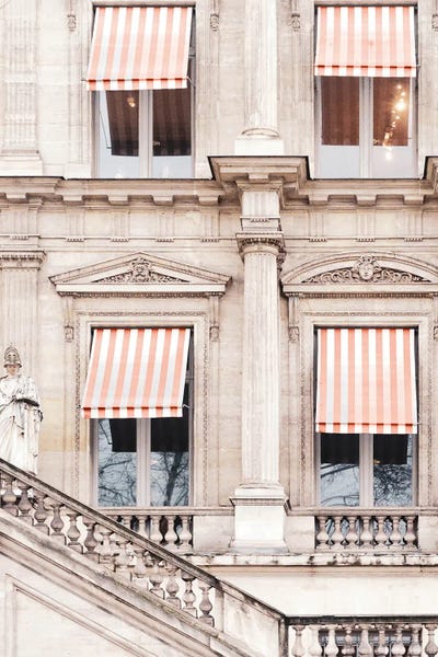 Paris Building With Orange And White Striped Awning