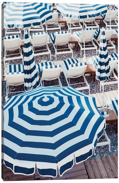 Striped Beach Umbrellas Canvas Art Print - Furniture